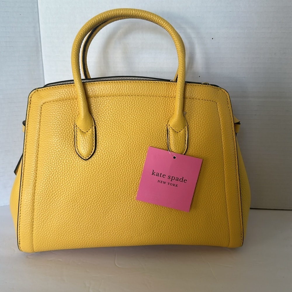 Kate Spade New York Knott Lemon Yellow Pebbled Leather Medium Satchel Crossbody - Picture 6 of 11